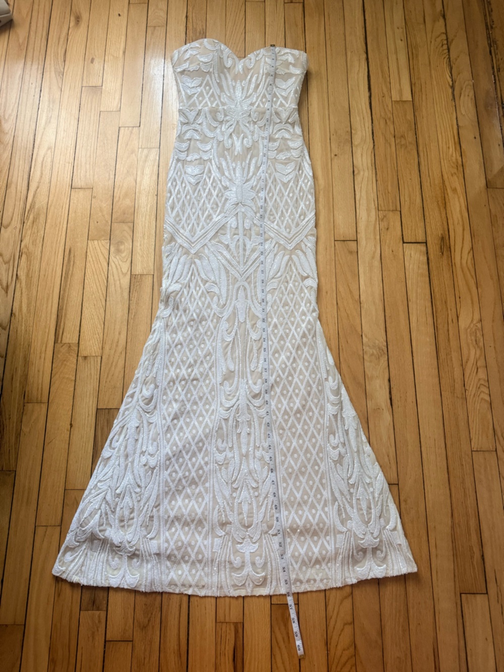 Strapless Ivory Lace Mermaid Evening Dress - Picture 4 of 9